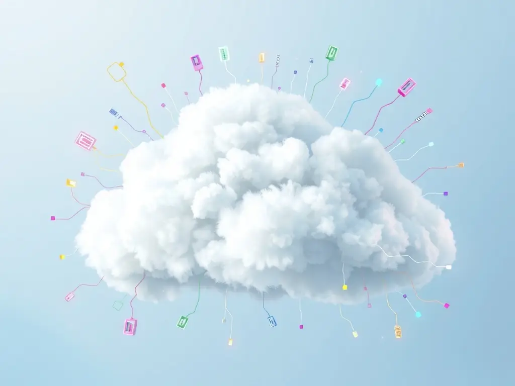 An image of a cloud icon with data streams flowing into a secure data center, illustrating Cloud Migration Services.