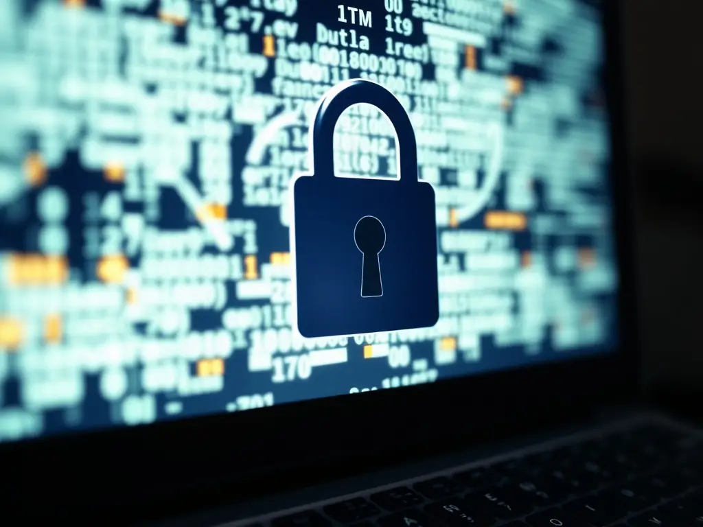 An image depicting a secure digital lock overlaying a network of interconnected devices, symbolizing Cybersecurity Solutions.